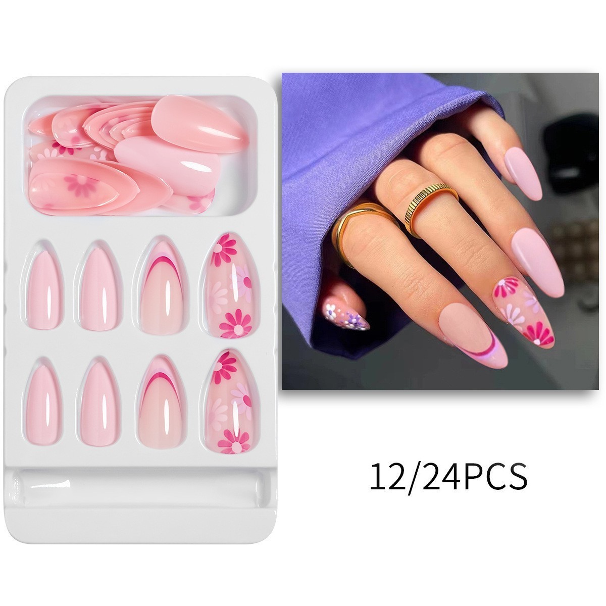 Customize 24PCS Wholesale Nails Medium Length Colorful Press on Nails Almond Acrylic Full Cover New Nails for Women and Girls