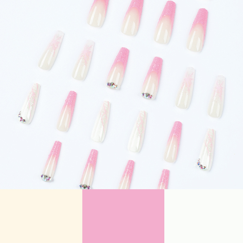 24pcs artificial nails pink french press on nails Sticker Fake Nails Tips With Glue Full Cover Detachable Finished Fingernails