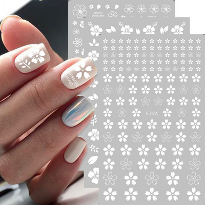 1pcs White Cherry Blossoms Stickers on Nails 3D Flower Leaf Letter Adhesive Decals DIY Manicure Nail Art Decorations