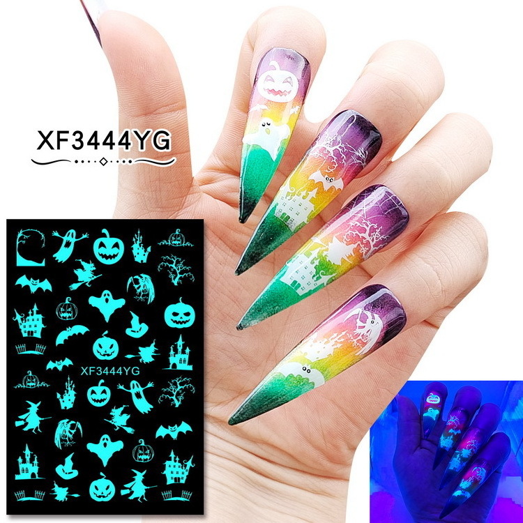 Halloween Nail Stickers 3D Luminous Self Adhesive Nail Art Decals Skull Ghost Pumpkin Spider Bat Nail Art Decoration Sticker