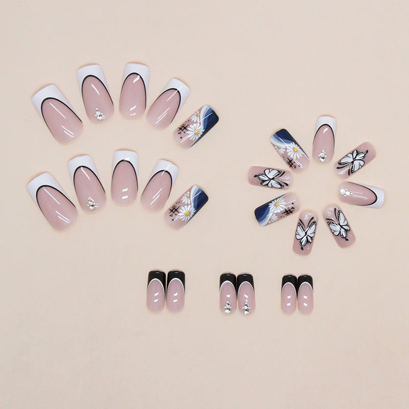 2023 24pcs Medium Length With Butterfly Press on Nails Medium Short Acrylic Nails for Women girls Daily Wear