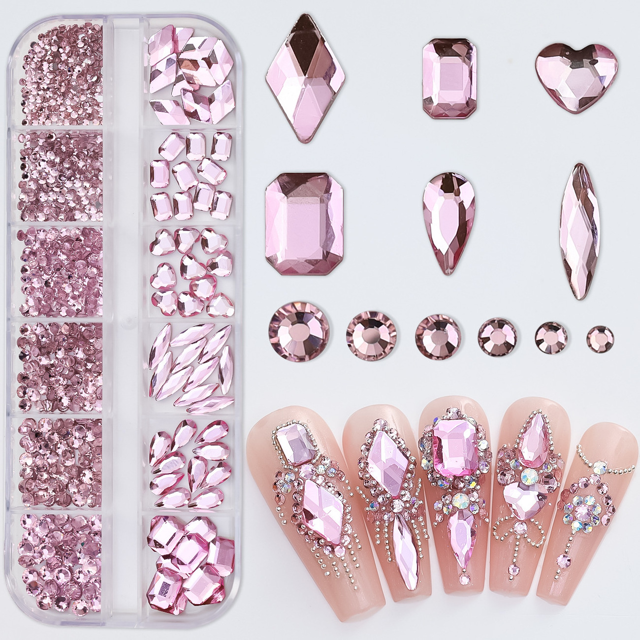 Sweet Pink Nail Rhinestones for Nail Art Crystals Clear Pink Glass Rhinestone Stones Solid Flat Back Multi Size Shape Nail Char