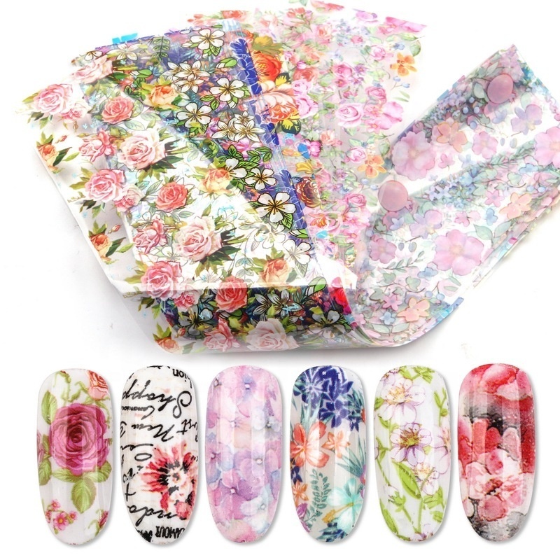 12pcs/Set English letters Flower Nail Art Foils Transfer Slider Mixed Designs DIY Sticker Nail Foil UV Gel Adhesive