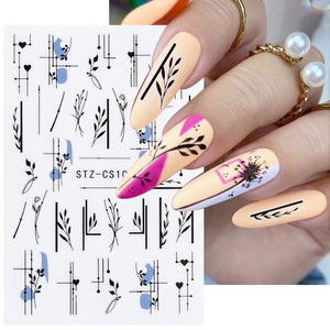 3D Nail Stickers Flower Pink Purple Cherry Blossoms Love Nail Art Decals Floral Leaf Sliders Manicure Decor Tips