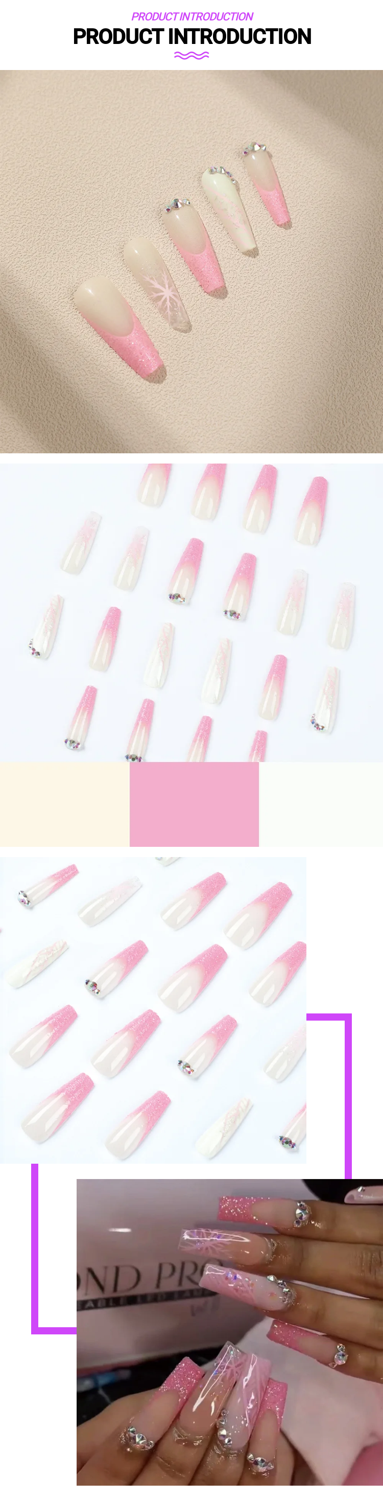 24pcs artificial nails pink french press on nails Sticker Fake Nails Tips With Glue Full Cover Detachable Finished Fingernails