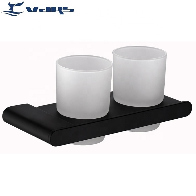 Matte Black Stainless Steel Double Tumbler Holder Bathroom Accessories Toothbrush Cup Holder SUS304 Hotel Cup Holder