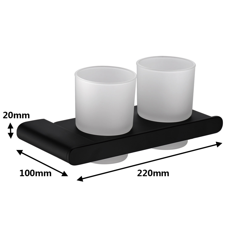 Matte Black Stainless Steel Double Tumbler Holder Bathroom Accessories Toothbrush Cup Holder SUS304 Hotel Cup Holder