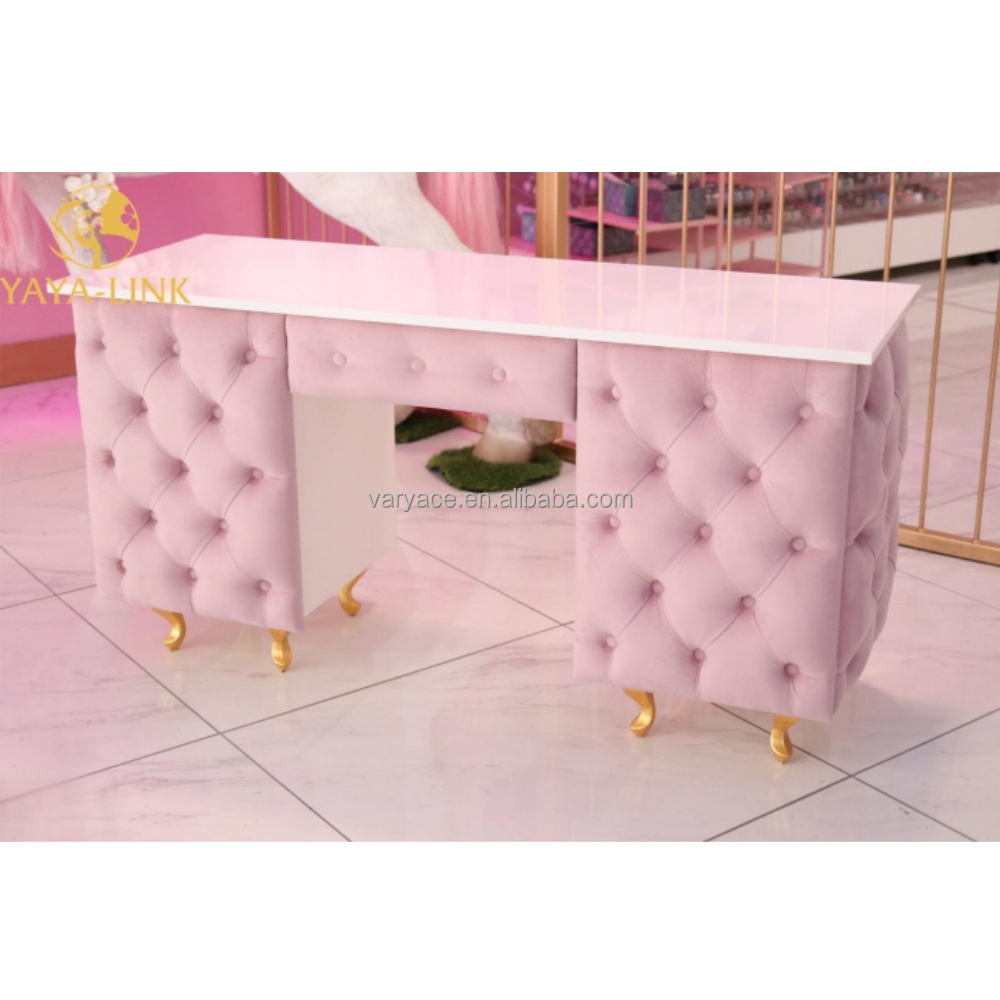 Modern Pink Nail Manicure Table Salon Furniture Designed for Modern Nail Salons Metal Material