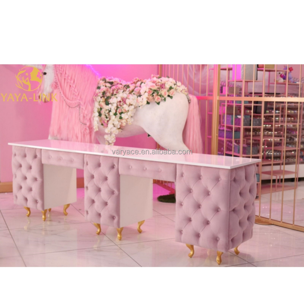 Modern Pink Nail Manicure Table Salon Furniture Designed for Modern Nail Salons Metal Material