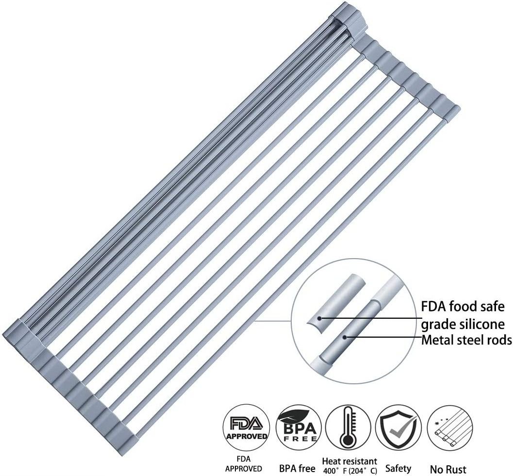 Wholesale kitchen 2022 foldable roll up over the sink triangle roll-up dish drying rack for sink corner