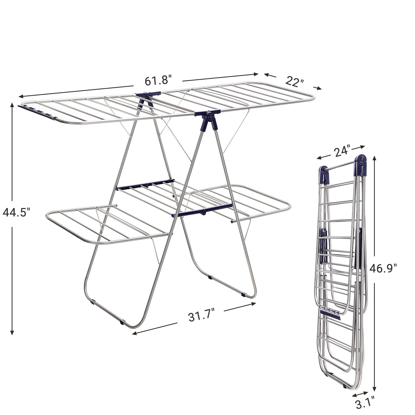 SONGMICS 2 tier stainless steel clothes drying rack with shelves laundry clothes drying rack