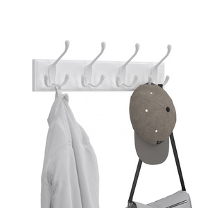 SONGMICS European Wall-Mounted Rack modern Wall MDF Shelf Coat Hooks Rack with 4  Hooks for Living Room