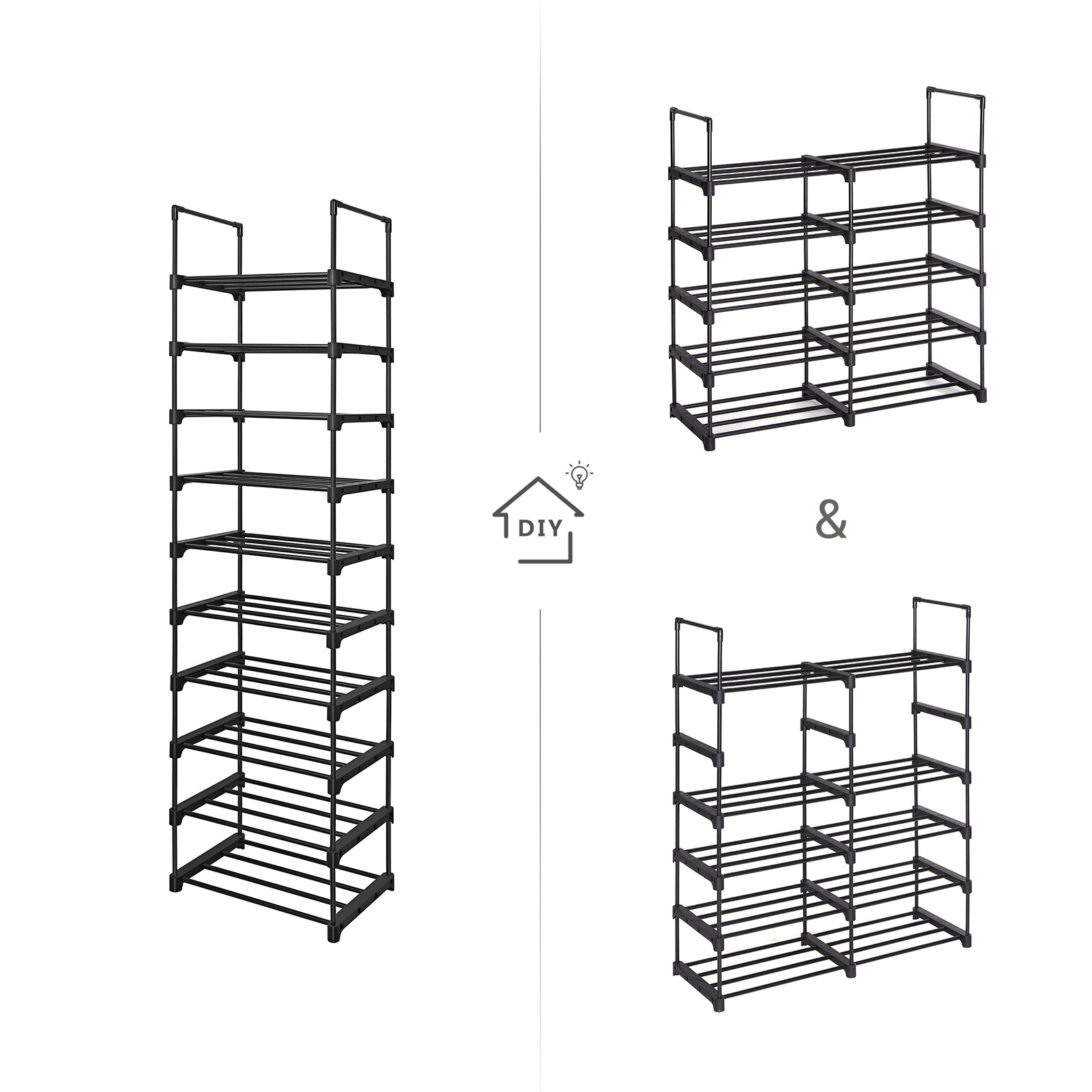 SONGMIC Easy Assembly KD Funiture 10-Tier Metal Shoe Tower Shoe Storage Organizer Modern Iron Shoe Racks