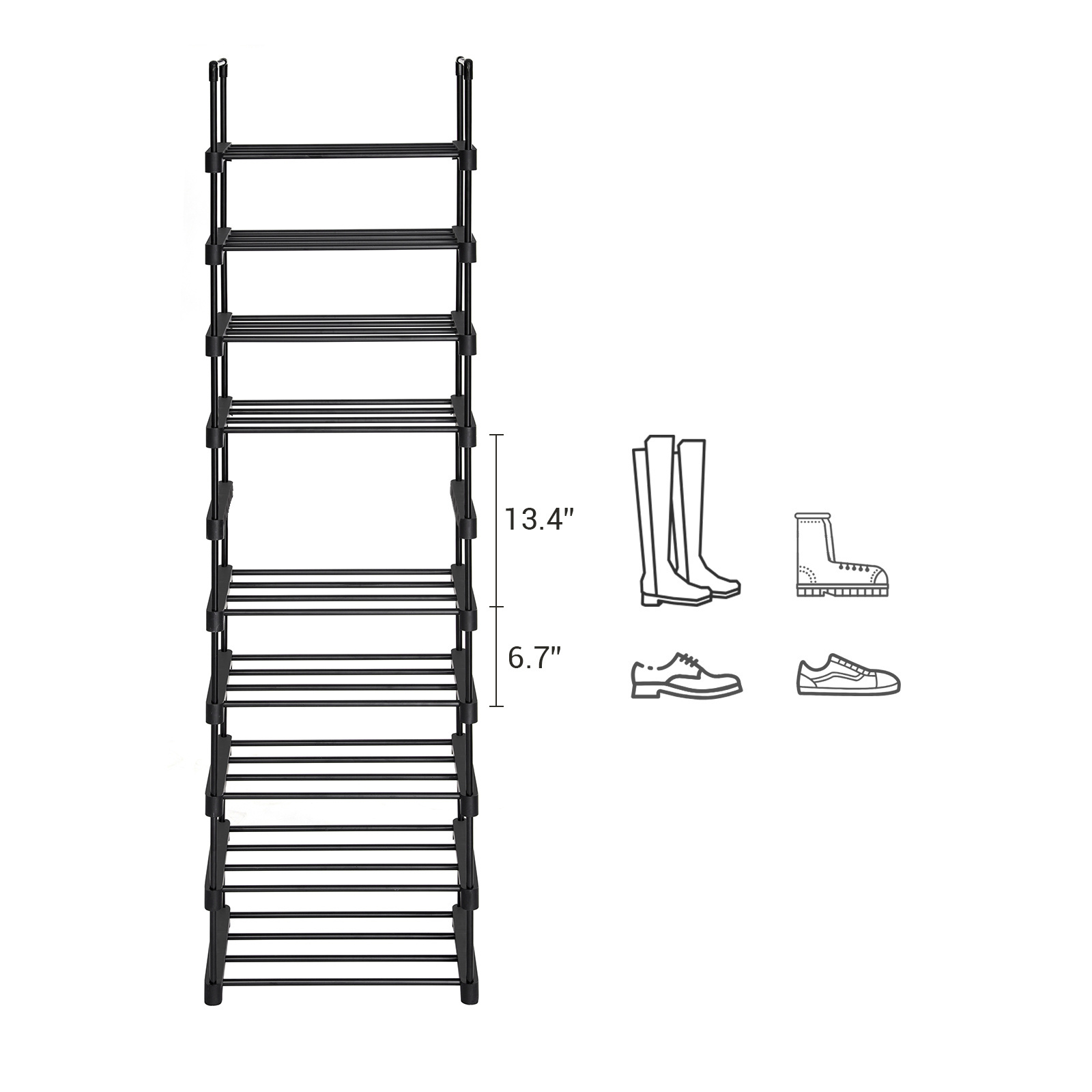 SONGMIC Easy Assembly KD Funiture 10-Tier Metal Shoe Tower Shoe Storage Organizer Modern Iron Shoe Racks