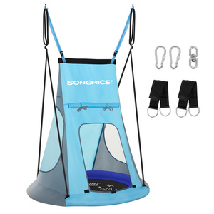 SONGMICS 40" Foldable tree swing for Patio Outdoor indoor Backyard Round Synthetic Fabric round saucer swings with tent