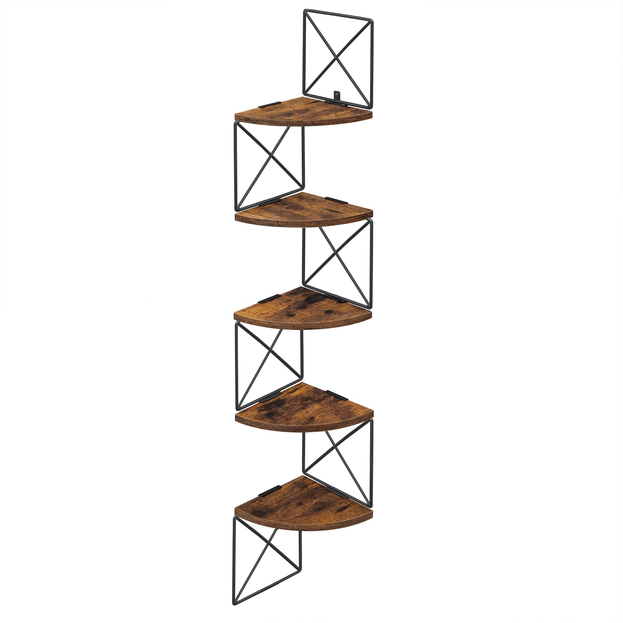 VASAGLE 5 Tier Corner Shelf Wall Mount Zig Zag Storage Rack Rustic Wood Floating Shelves Wall Shelves for home storage