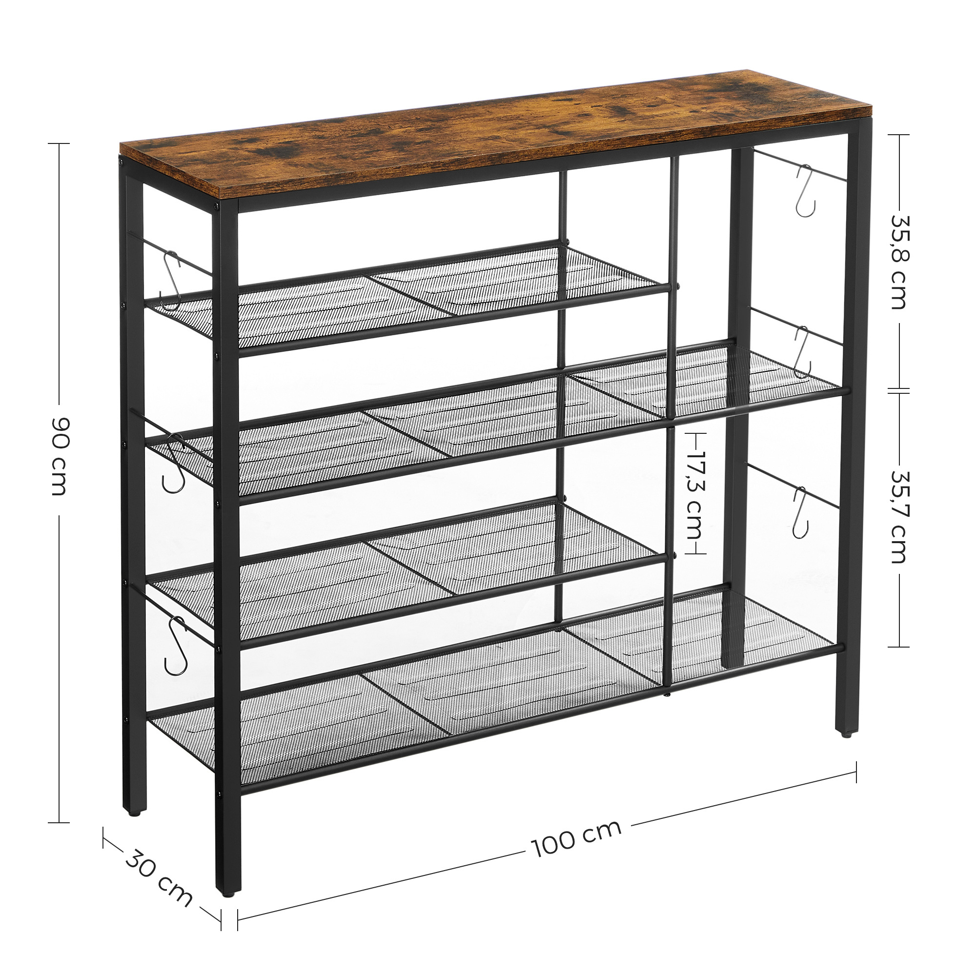 VASAGLE 5 Tier Shoe Shelves Wooden Shoes storage bench Rack With hook Easy To Assemble shoe racks