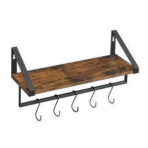 VASAGLE farmhouse rustic wall mount coat rack with wood shelf hat rack metal coat rack wall mount with 5 hooks