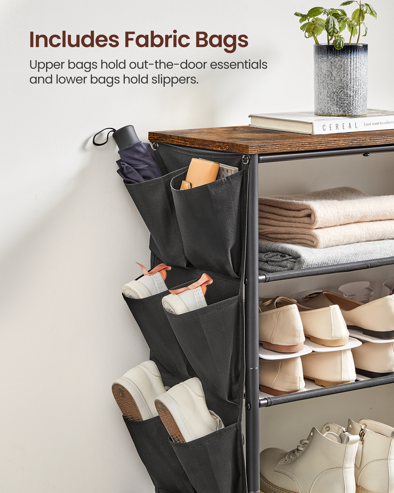 VASAGLE shoes stand display racks wooden big organizer storage space saver vertical shoes rack shelf with storage bag