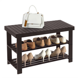 SONGMICS easy Assembly shoe display stand bench Storage Organizer 3-tier stable bamboo Shoe Rack