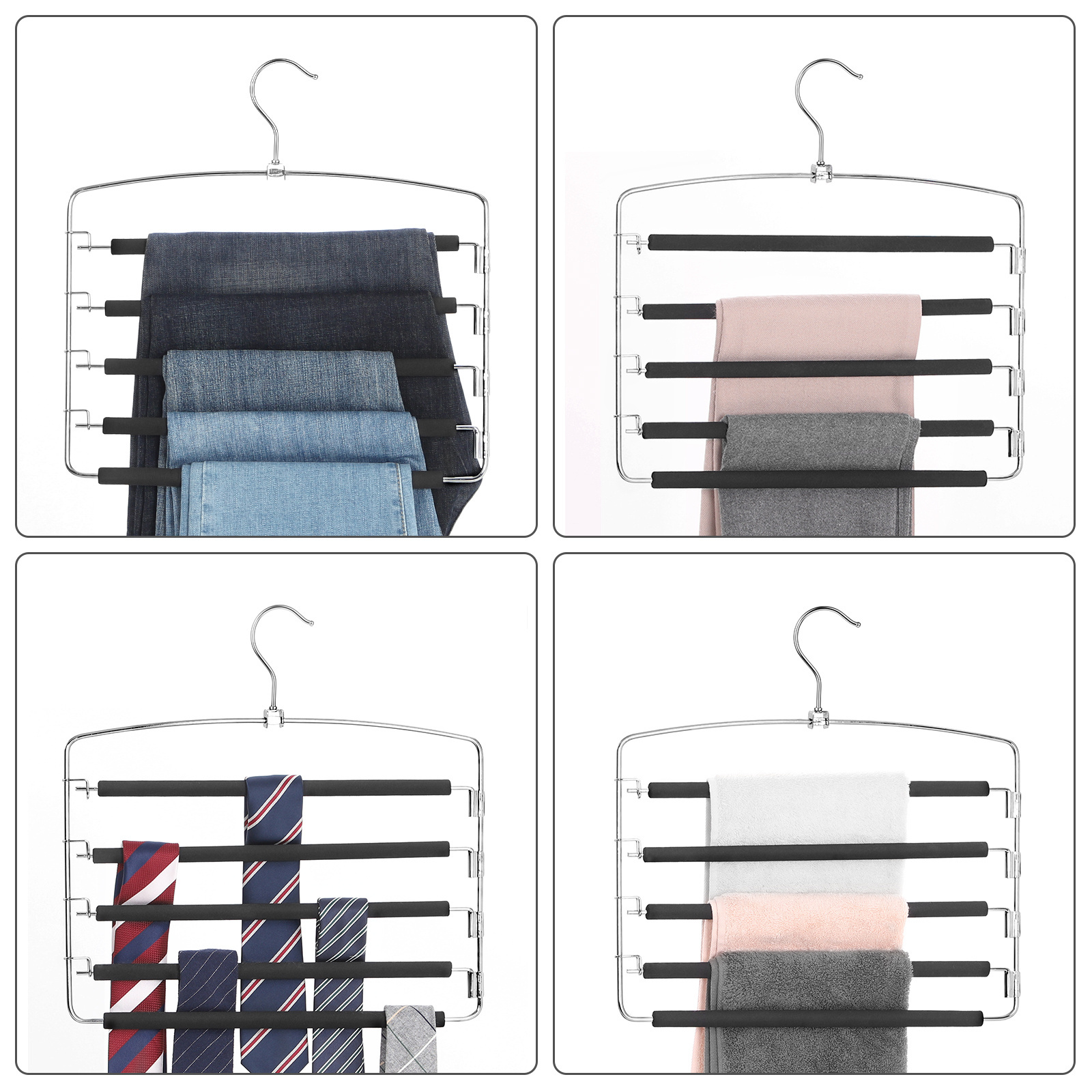 SONGMICS 5 Layer Swing Arm Pants Hangers with Non-Slip Padding Set of 3 Multiple Space Saving Pant Hanger