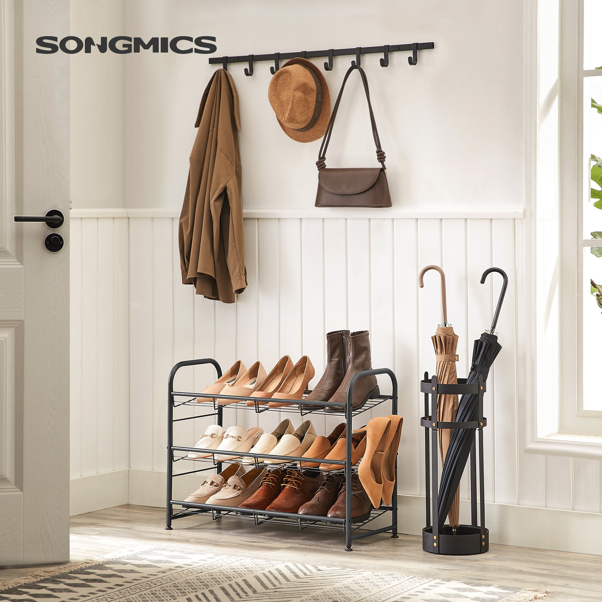 SONGMICS Stackable shoes rack shelf home small outdoor shoe rack waterproof 3-Tier Shoe Rack Storage Organizer