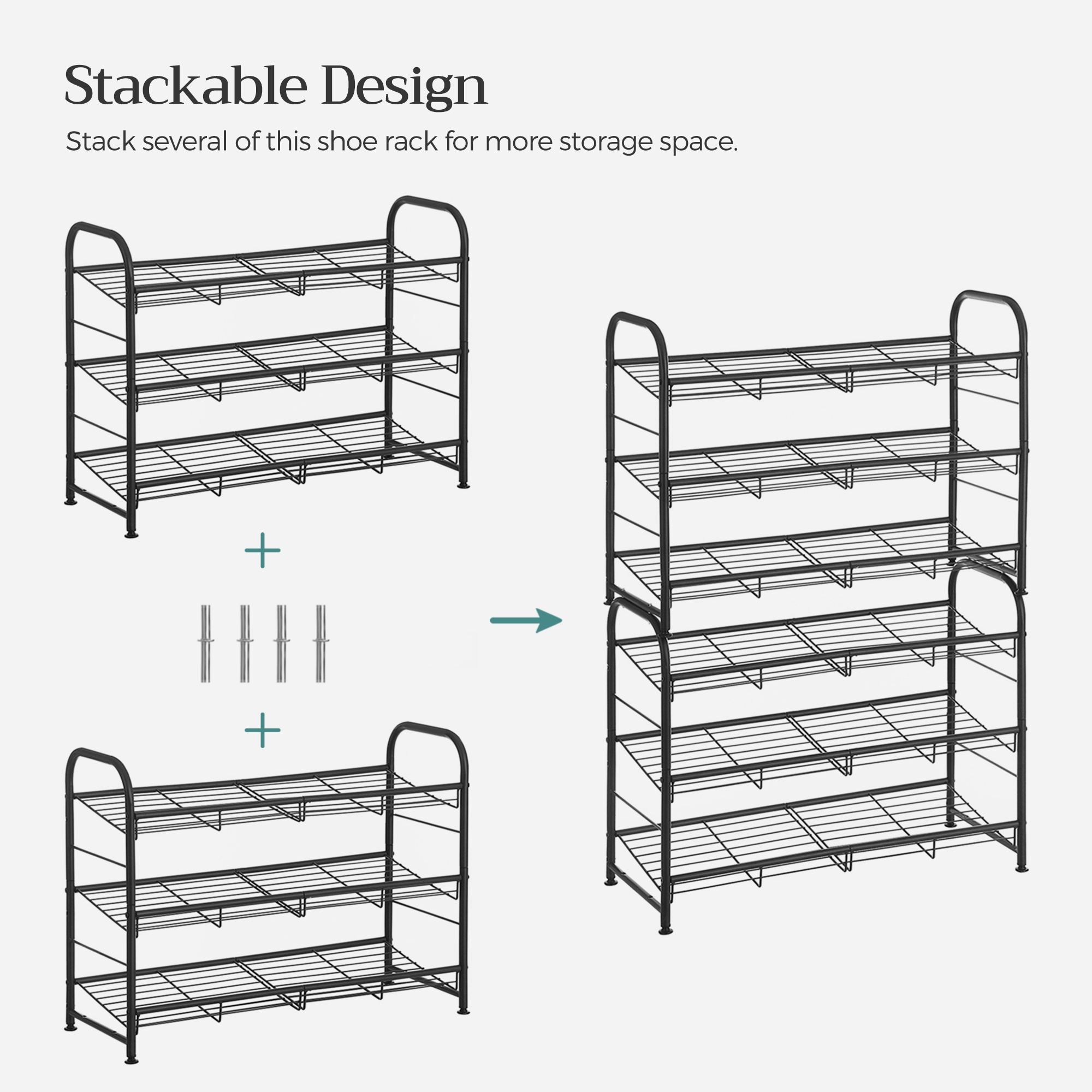 SONGMICS Stackable shoes rack shelf home small outdoor shoe rack waterproof 3-Tier Shoe Rack Storage Organizer