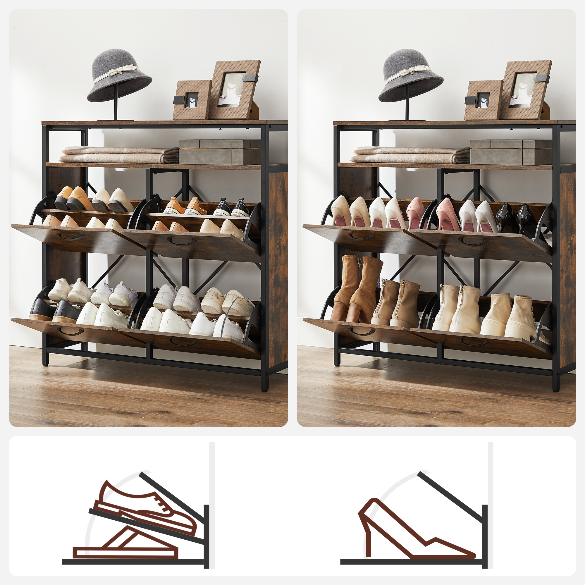 VASAGLE  large capacity multi-functional shoe rack storage cabinet with drawer Rotating Shoe Rack Cabinet