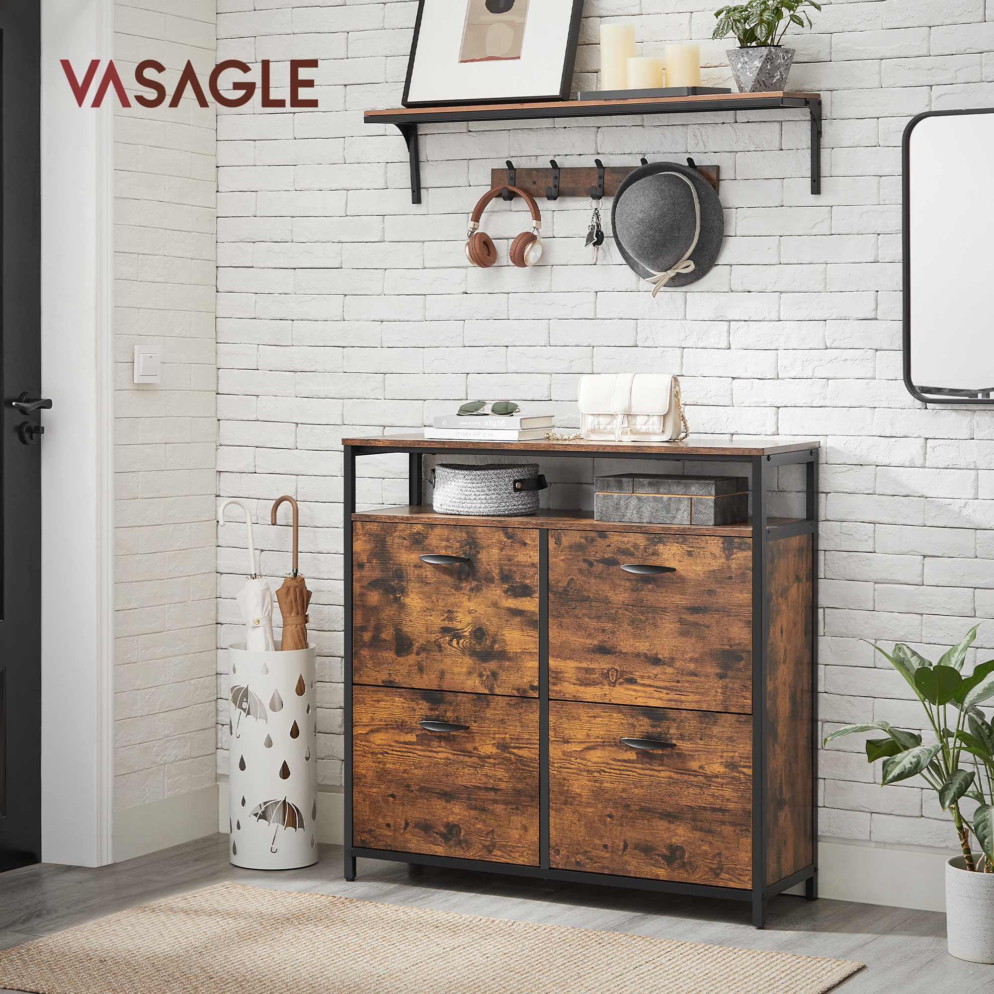 VASAGLE  large capacity multi-functional shoe rack storage cabinet with drawer Rotating Shoe Rack Cabinet