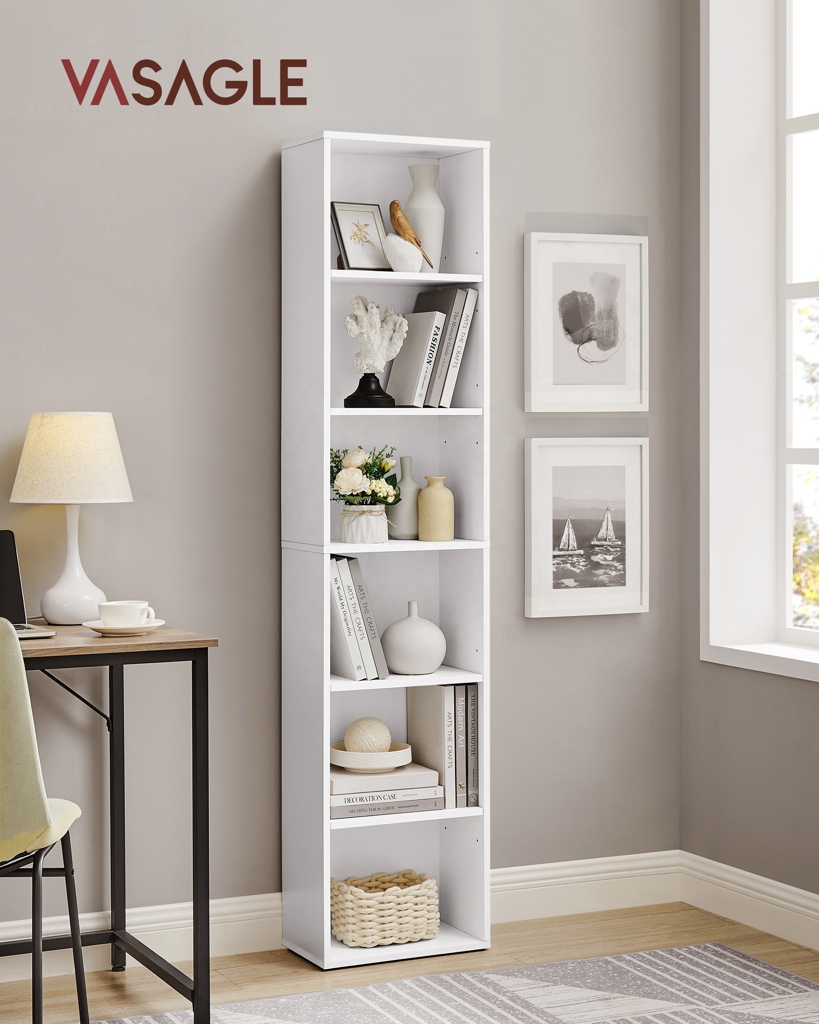 VASAGLE Scandinavian Style 6 Tier Bookcase Storage Shelf for Living Room Office Bedroom