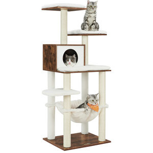 Feandrea Multi-Level Pet Climbing Scratcher Cat Tower Wood Cat Tree With Sisal Scratching Posts Perches Houses Hammock