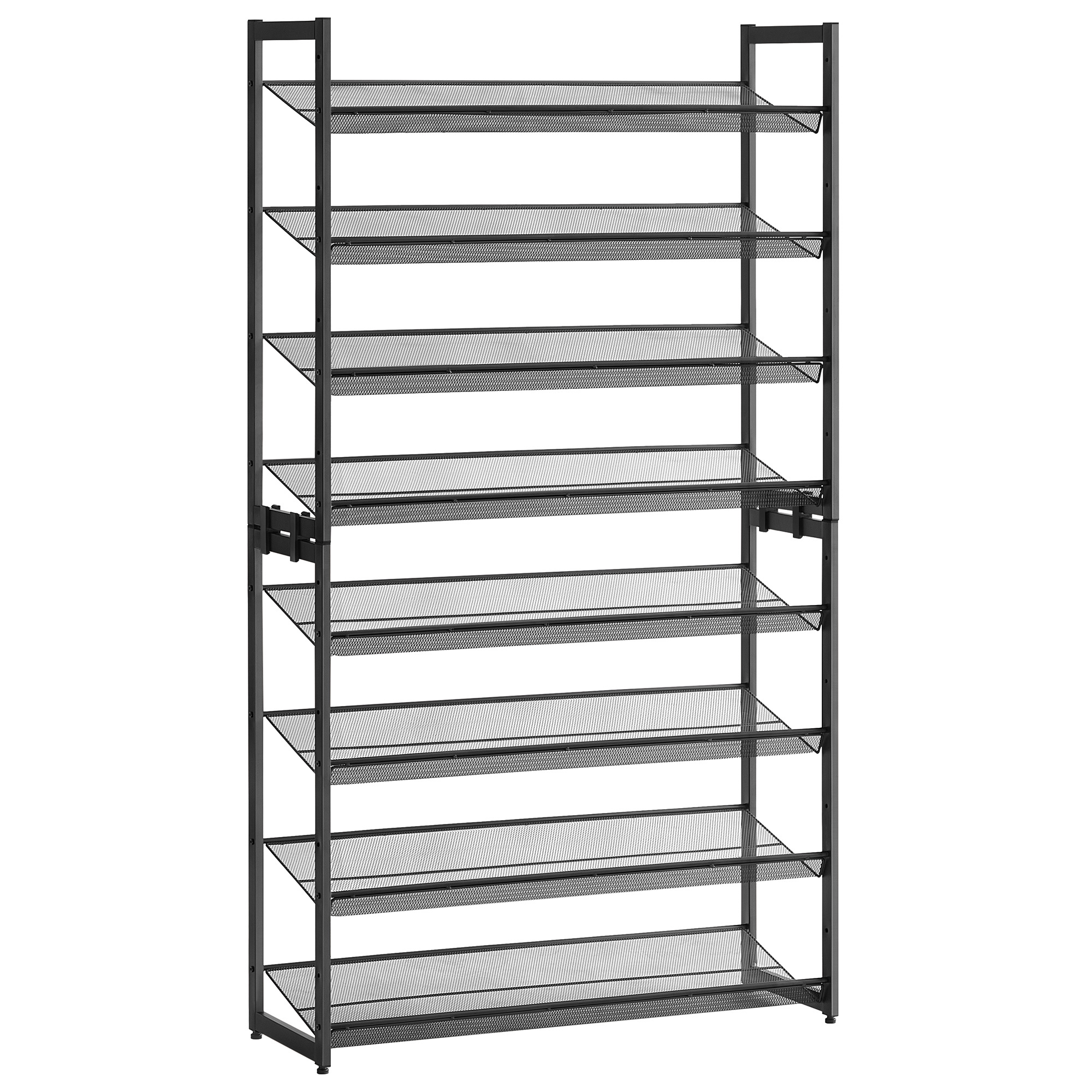 SONGMICS Holds 32-40 Pairs Stackable Shoe Shelf with Adjustable Flat or Angled Shelves 8-Tier Metal Shoe Organizer