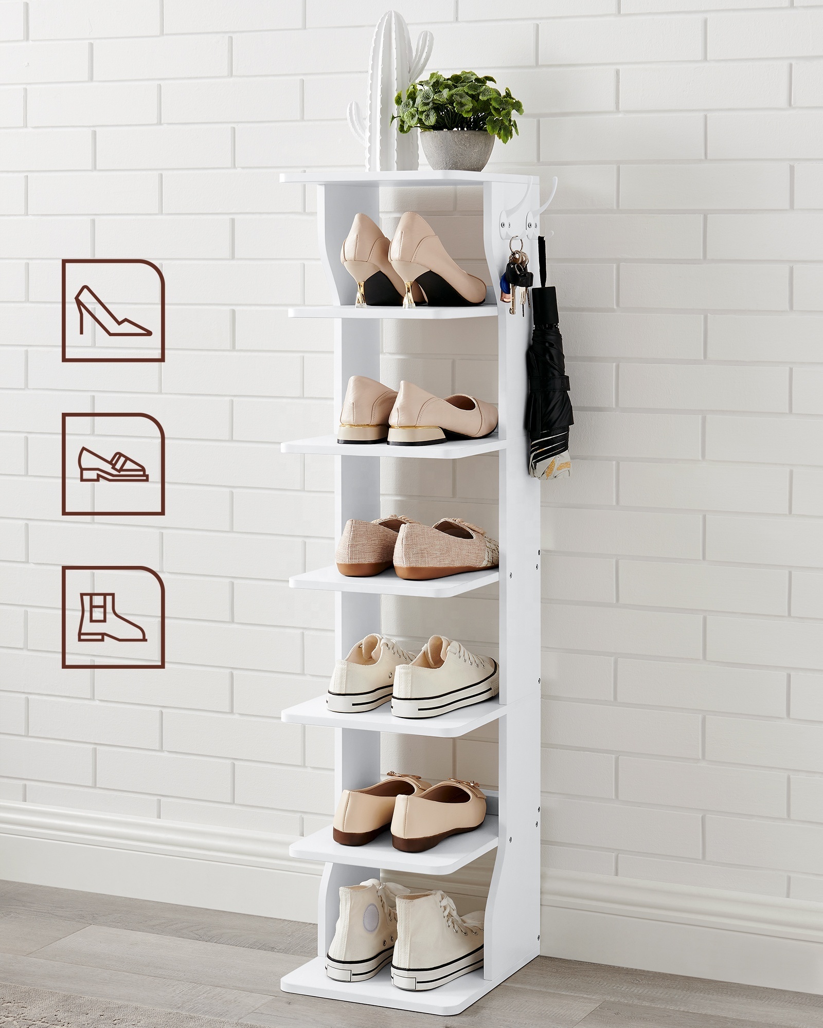 VASAGLE Space Saving Shoes Storage Stand for Front Door 6 Tier Slim Shoe Storage Rack Wood Vertical Shoe Rack