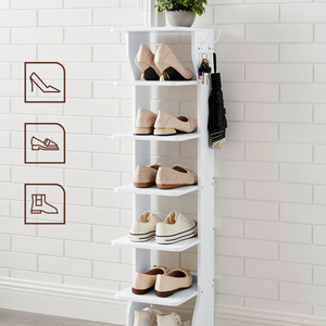 VASAGLE Space Saving Shoes Storage Stand for Front Door 6 Tier Slim Shoe Storage Rack Wood Vertical Shoe Rack