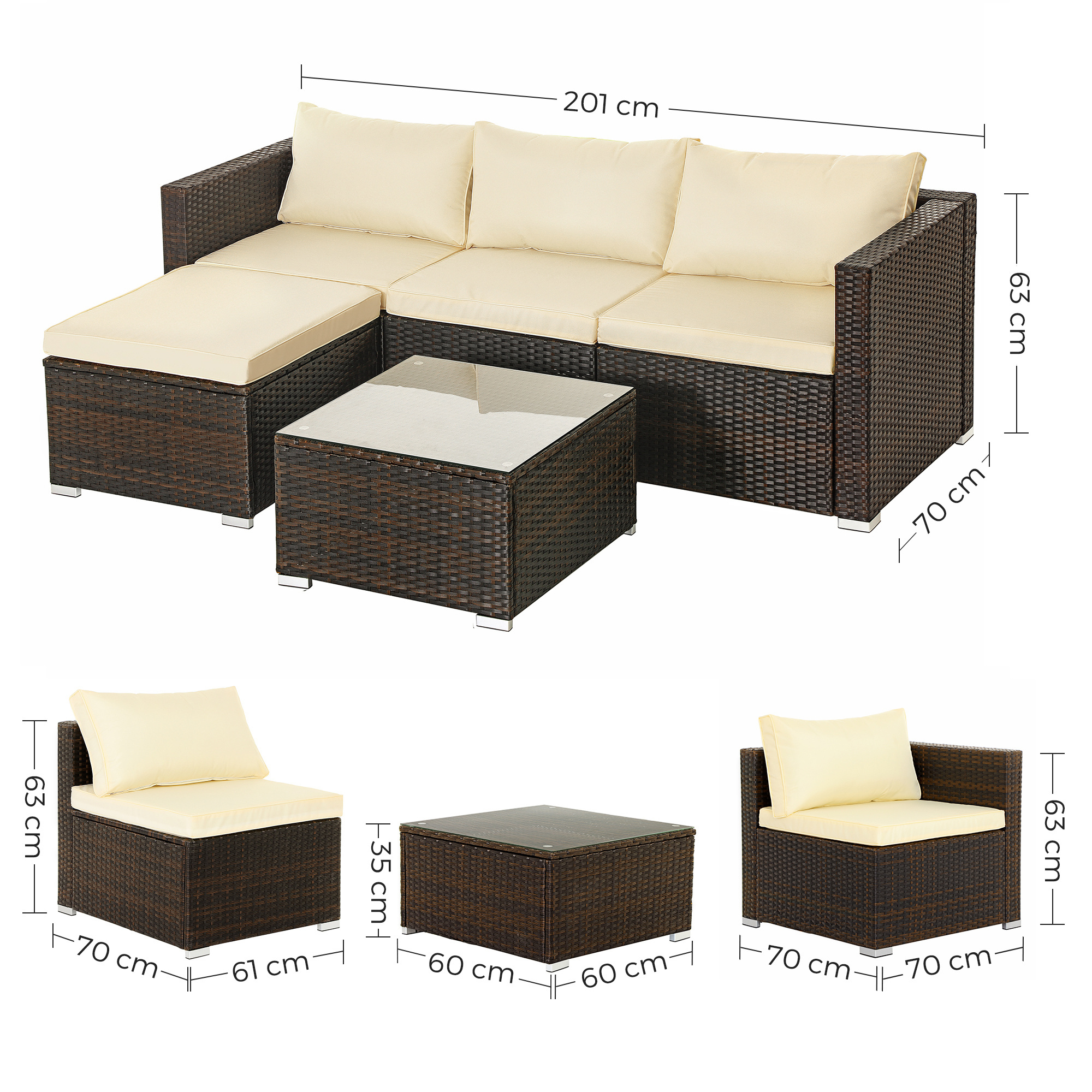 SONGMICS outside 4 Seater waterproof patio lounge furniture 5 pcs Sofa Set Outdoor Garden Furniture Set Garden Set