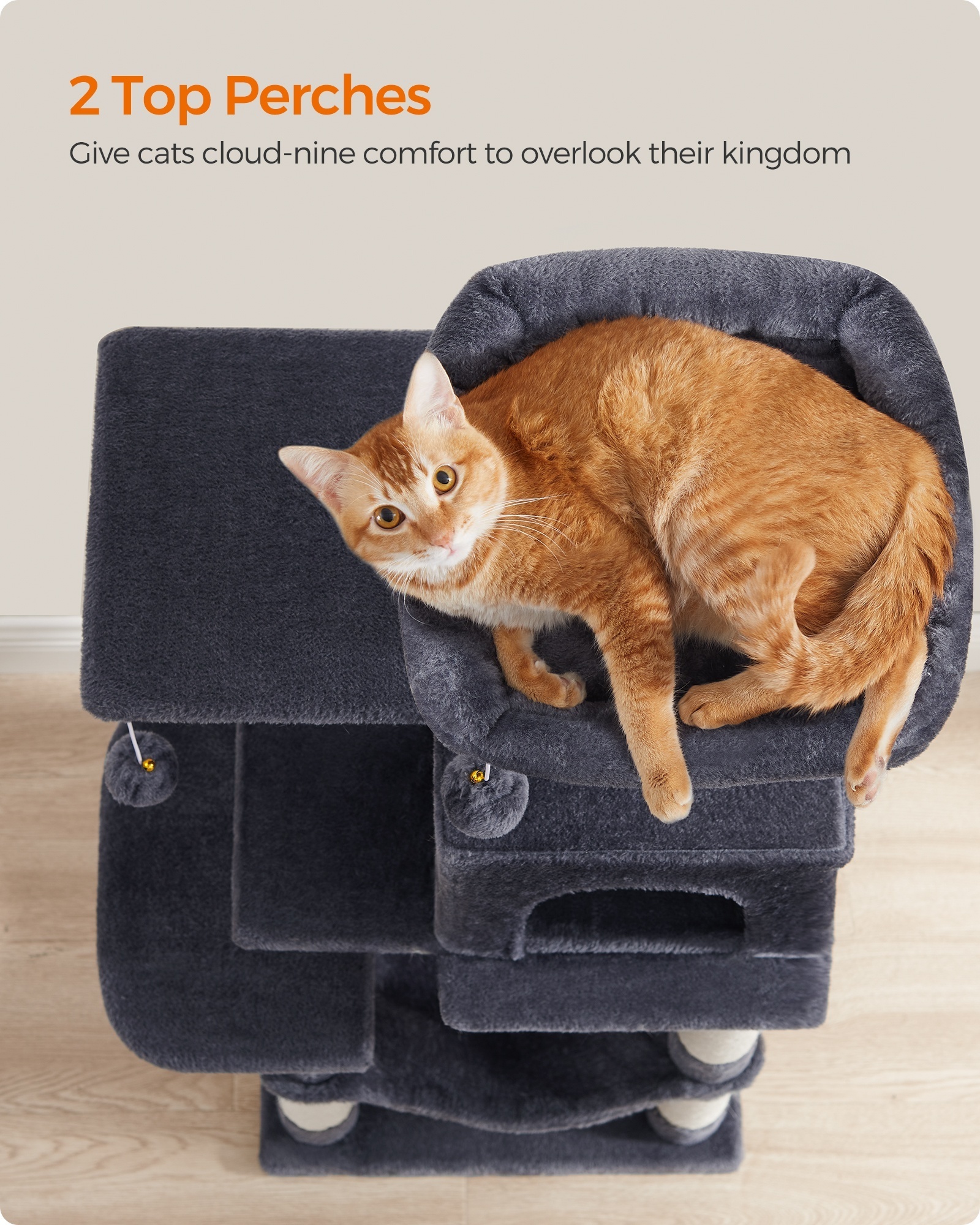 Feandrea Cat Condo tower with Hammock Multi Level wooden Cat Tree with 4 Scratching Posts and 2 Platforms