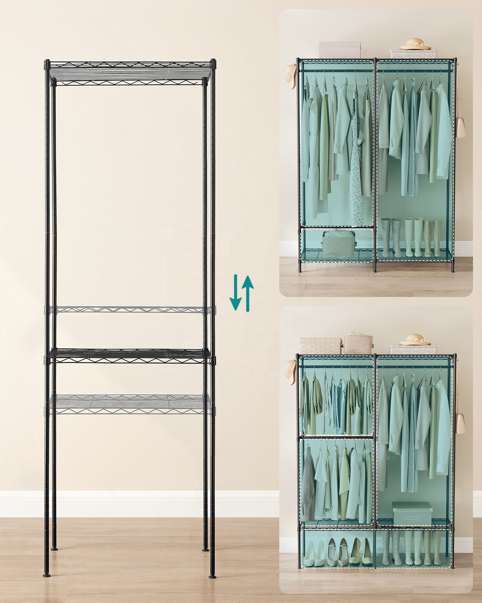 SONGMICS Freestanding Wardrobe Closet Adjustable rod modern Open Portable clothes wardrobe