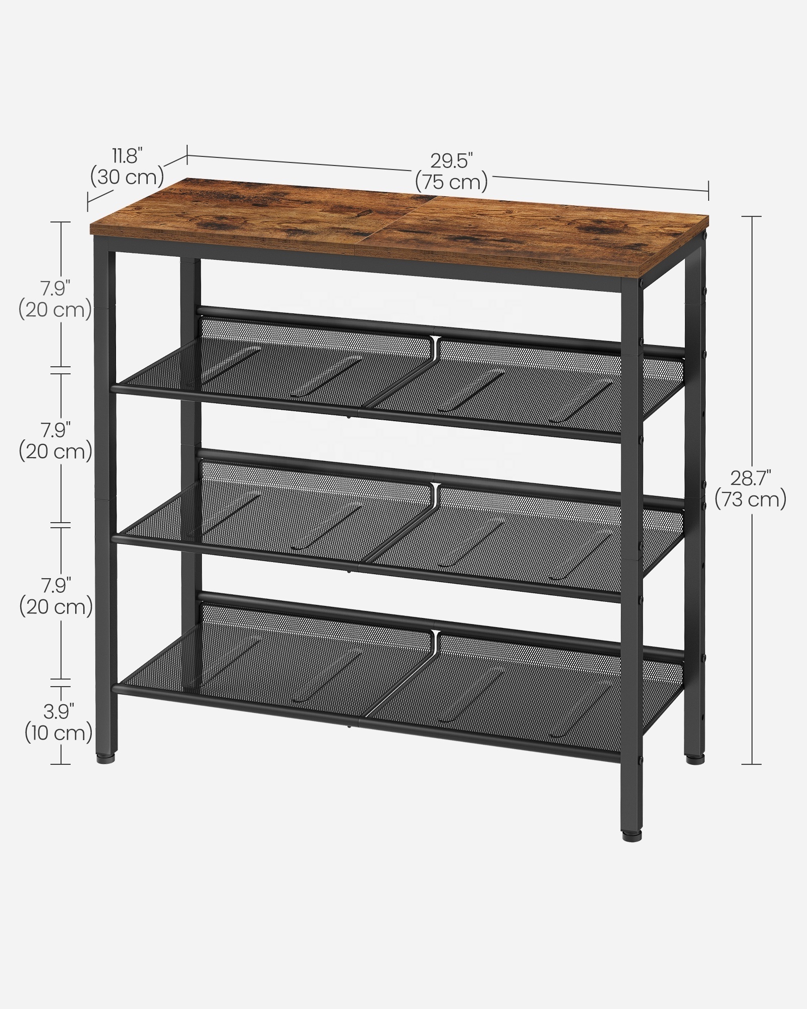 VASAGLE 4-Tier Shoe Storage with Shelves and Large Top Shoe Rack with Adjustable Mesh Shelves