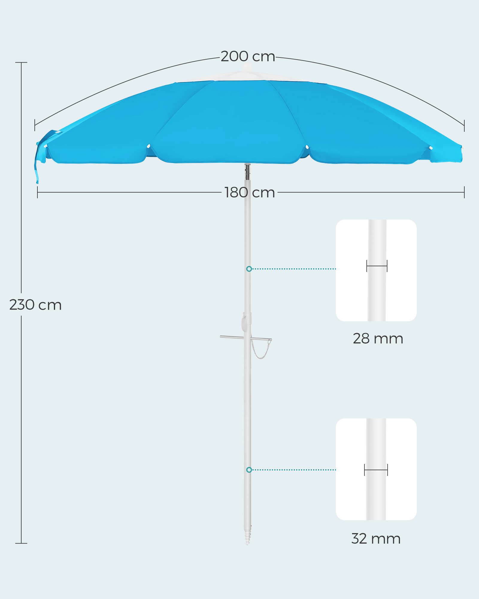 SONGMICS Outdoor Portable Beach Parasols custom design Sun umbrella UV Protection Beach Umbrellas