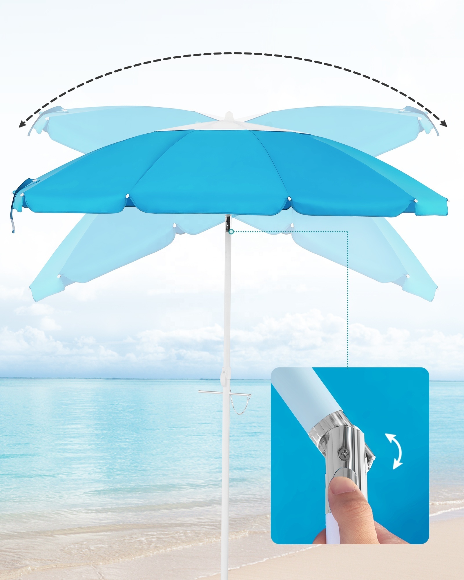 SONGMICS Outdoor Portable Beach Parasols custom design Sun umbrella UV Protection Beach Umbrellas