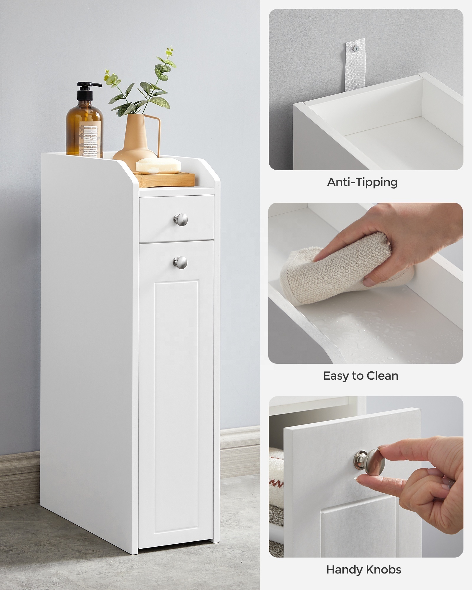 VASAGLE  Toilet Paper Storage Cabinet with Slide Out Drawers Small Bathroom Storage Corner Floor Cabinet