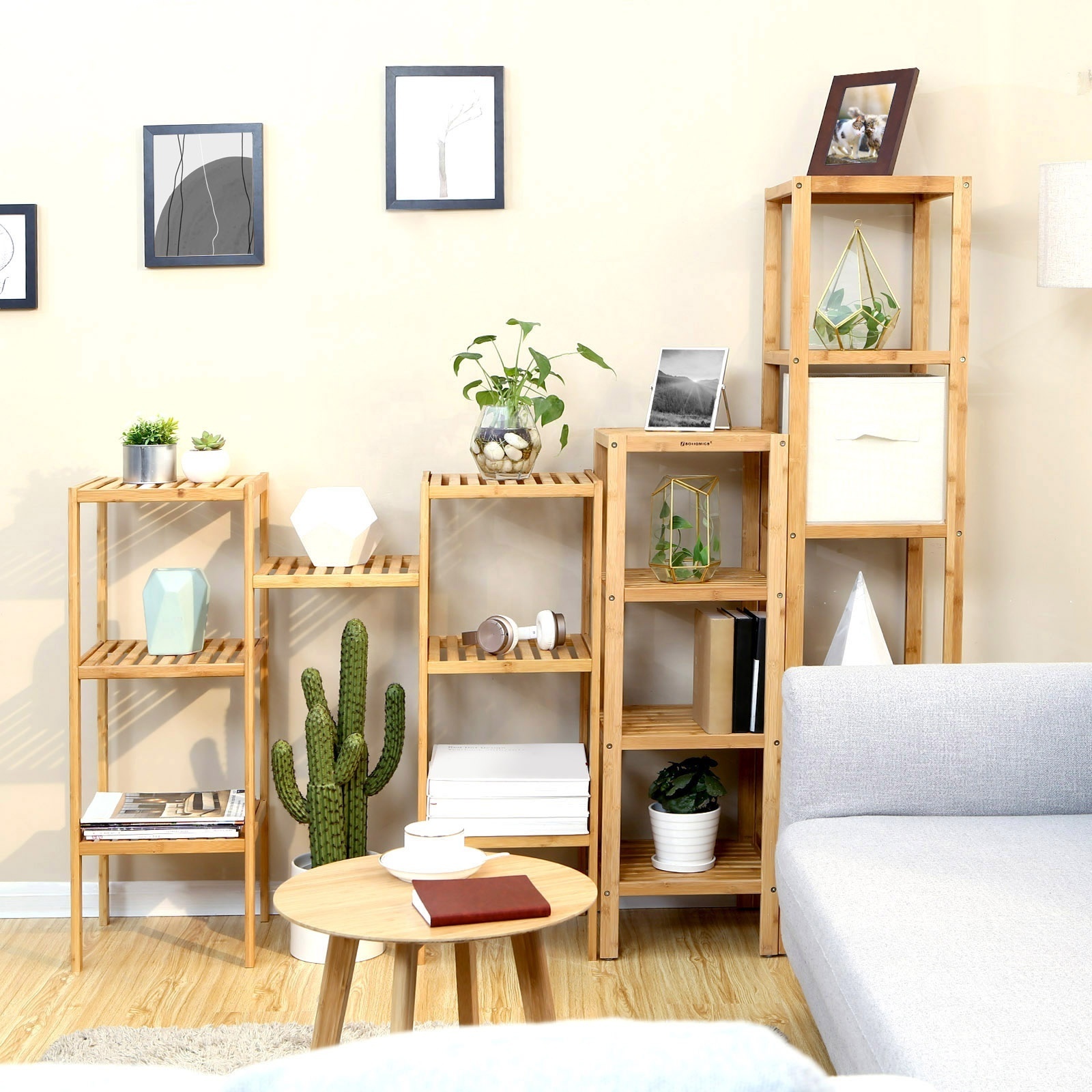 SONGMICS 5 Tier Bamboo Bathroom Shelf Free-Standing Shelving Unit Kitchen Storage Shelf for Small Space Living Room Bedroom