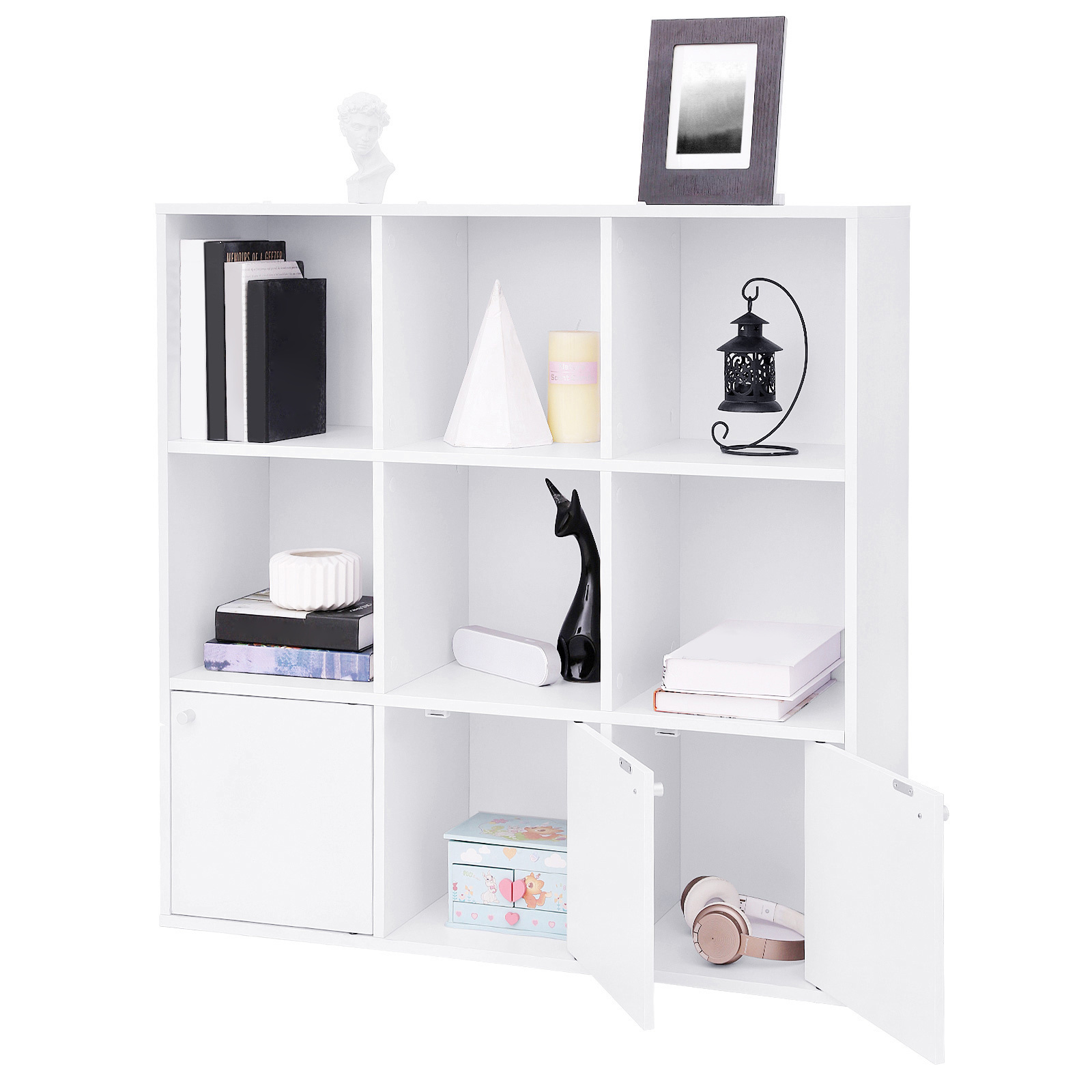 VASAGLE 9-Cube Bookcase Display Shelf 3 Bottom Cabinets white modern Bookcase for Home Office