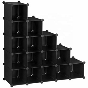 Extra Big Cube Black Interlocking 15 Cube Shoe Rack Plastic Closet Cabinet Shoe Storage Organizer Unit