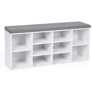 VASAGLE Entryway White 10 Compartments Storage Cabinet Shoe Shelf Rack Shoe Bench with Cushion