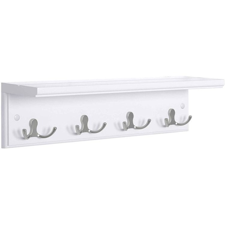 SONGMICS Perchero colgante Estante flotante de pared Entryway White Wall Floating Shelf Hanging Coat Rack with 4 Double Hooks