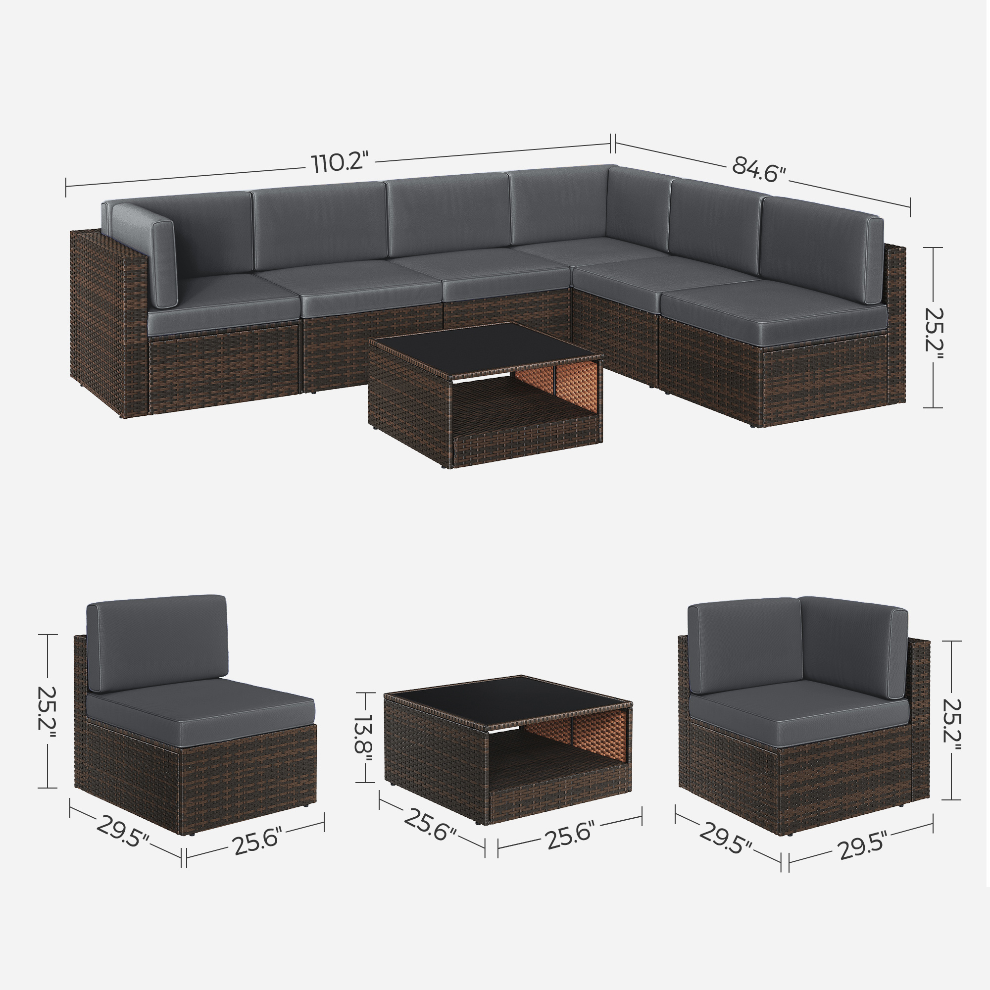 SONGMICS Hot Sell L Shaped PE rattan garden Sectional Corner sofa furniture 7 seater set  Patio Outdoor Furniture Garden Sets