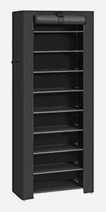 SONGMICS Dustproof Large Shoe Rack Storage With Cover Black 10 Layer Single Row Cloth Shoe Rack Cabinet For Garage