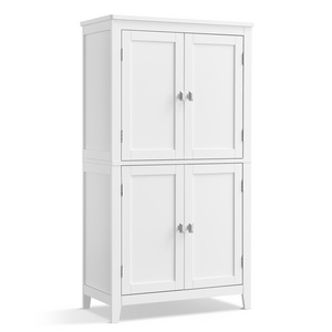 VASAGLE Freestanding Cabinet 4 Doors Kitchen Cabinet White Wooden Bathroom Cabinet