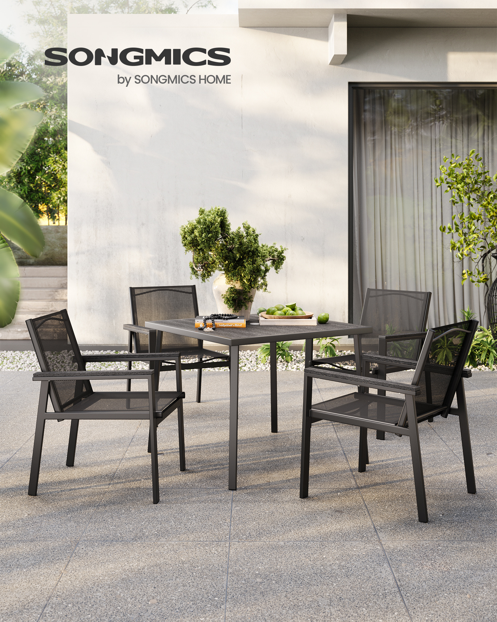 SONGMICS Black Outdoor Lounge Set with Table and Chairs Patio Furniture Garden Furniture Set